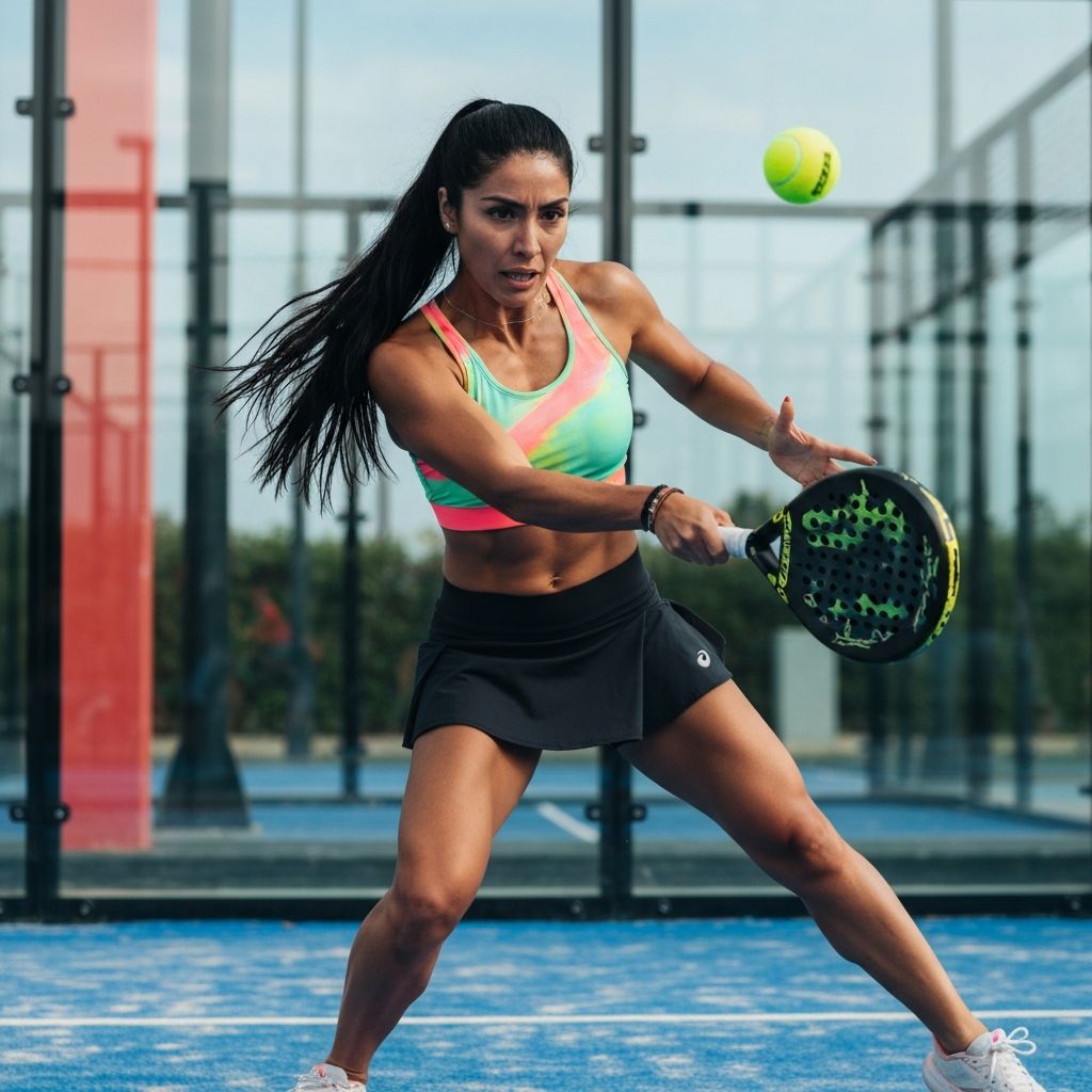Woman playing padel in action